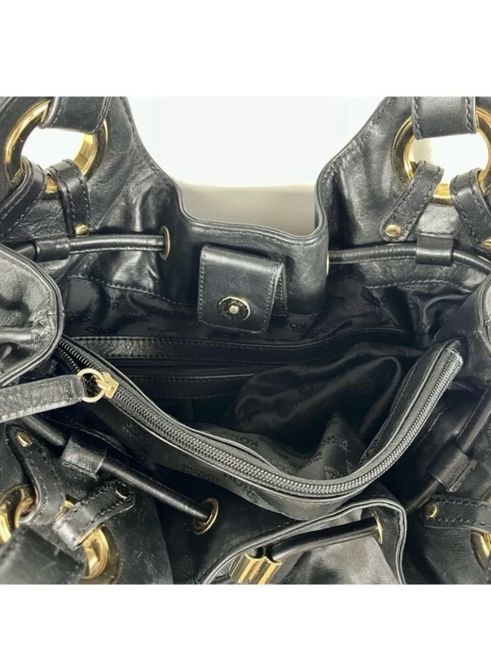 Michael Kors Ludlow Black Leather Hobo Shoulder Bag Gold Hardware Y2K